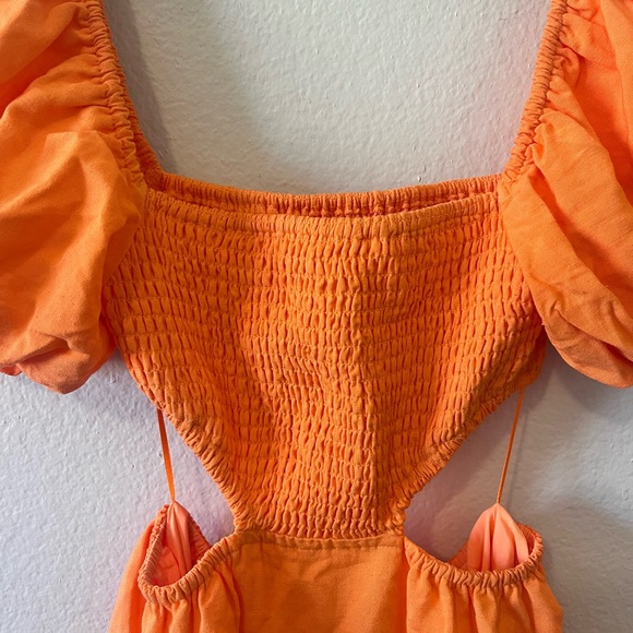 We Are Sundays Womens S Orange Puff Sleeve Smocked Dress Summer Spring - Picture 2 of 6